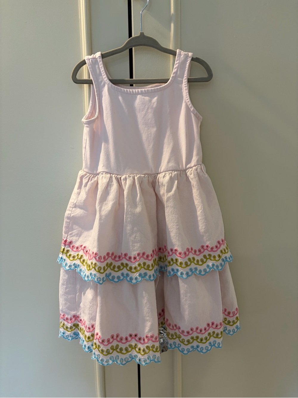 Hanna Andersson Light Pink Tiered Embroidered Sundress